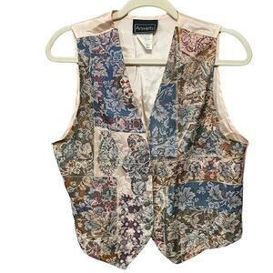 Vintage Tapestry Vest ANXIETY Women’s M Mixed Floral Button Front Satin Back